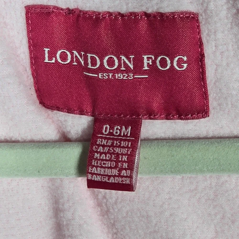 London Fog Puffer Bunting Bag Baby Girls 0-6M White Pink Dog Print Fleece Pram